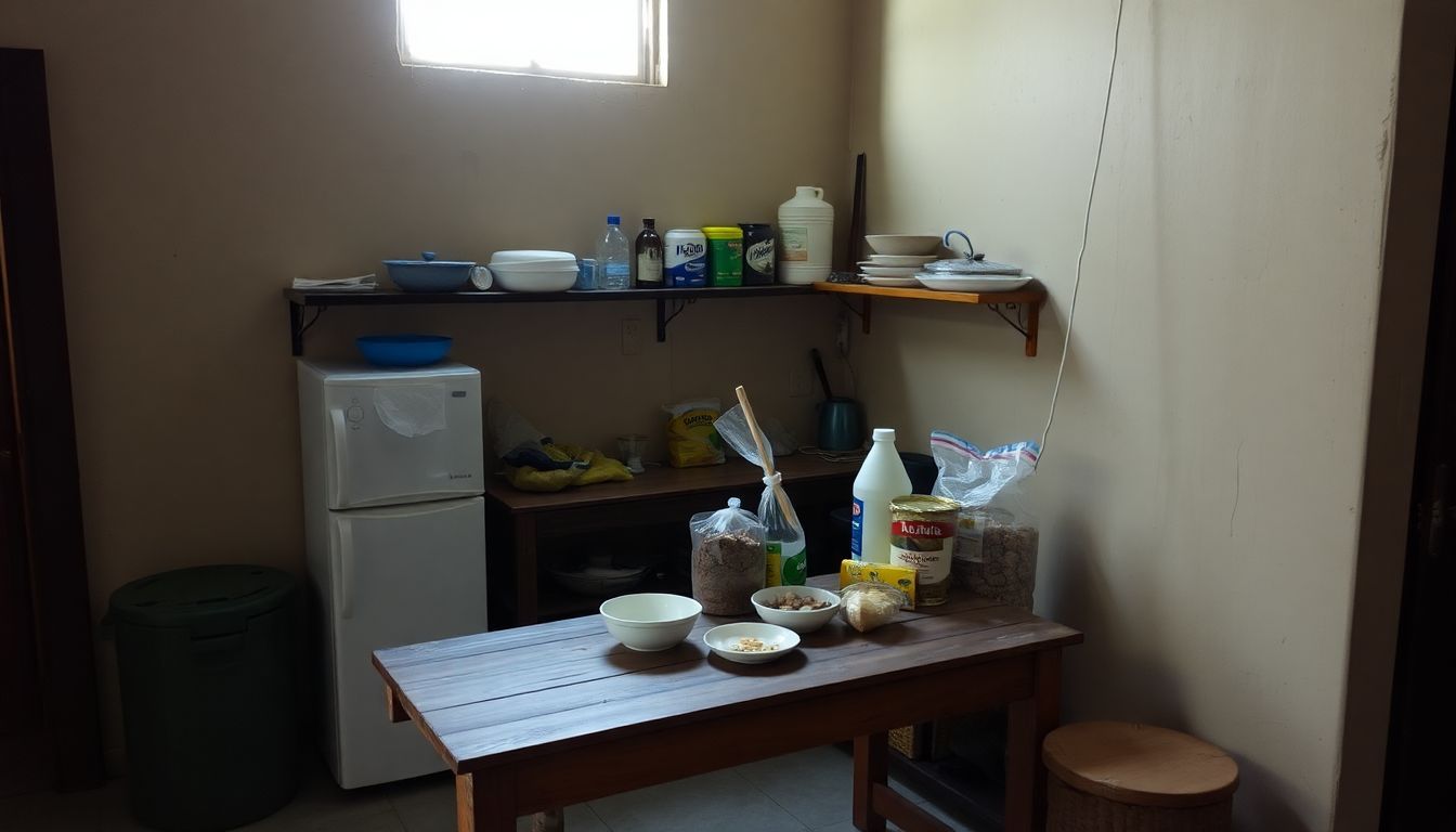 A simple rural kitchen in the Dominican Republic with basic groceries. A simple rural kitchen in the Dominican Republic with basic groceries.