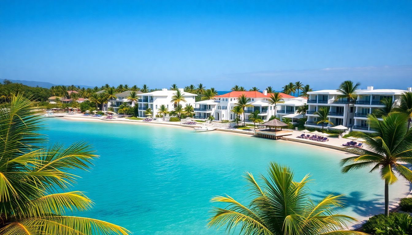 Aerial view of upscale beachfront properties in Cabarete, Dominican Republic. Aerial view of upscale beachfront properties in Cabarete, Dominican Republic.