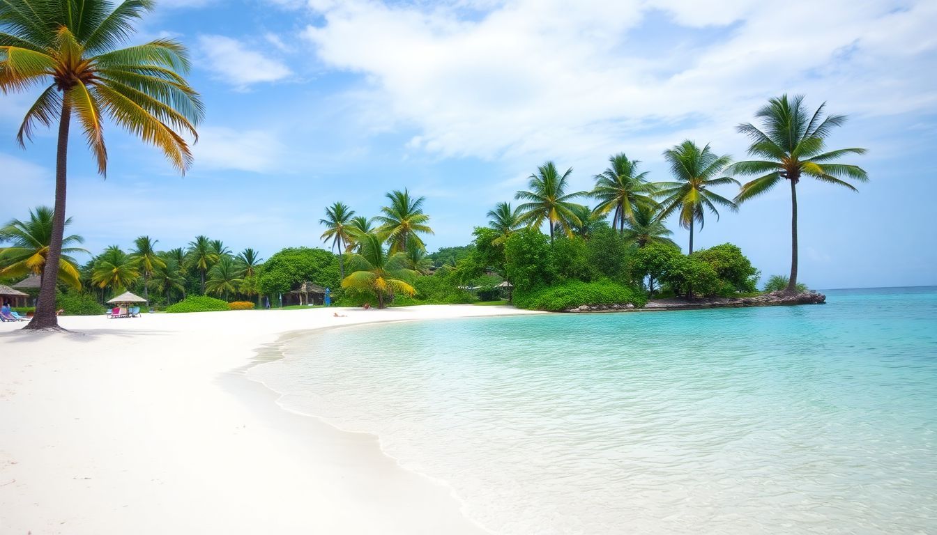 A serene beach in Punta Cana with white sand and clear waters. A serene beach in Punta Cana with white sand and clear waters.