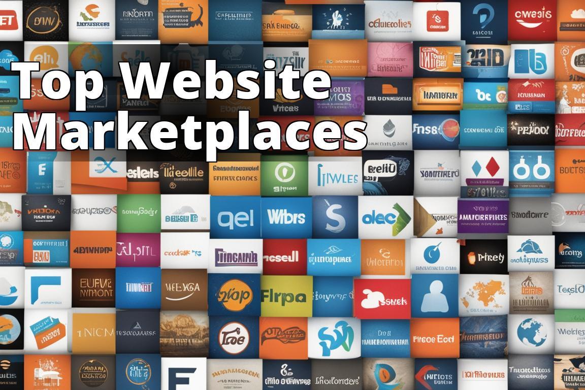 The featured image should display a collage of different website marketplace logos such as Flippa